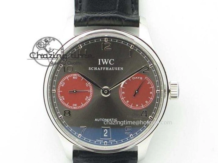 MIROTIME 0714 Popular Portuguese Flying Tourbillon SS Gray Dial 2 Sub Dials on Black Leather Strap 7159